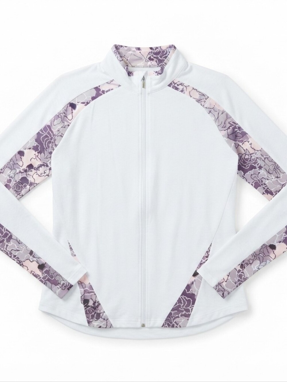 Pebble Beach White and Purple Floral Zip-Up Jacket Size Medium #230